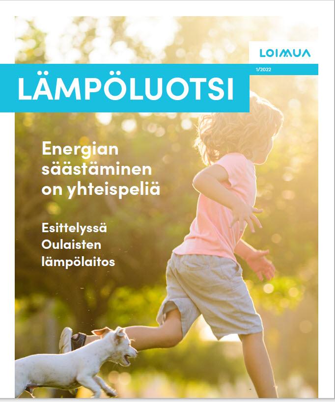Asiakaslehden kansi, jossa lapsi juoksee koira perässään
